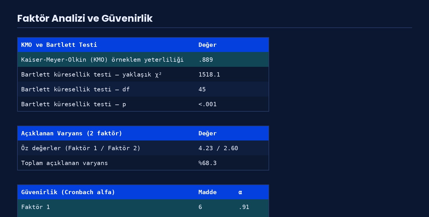 Faktör Analizi & Güvenirlik — örnek çıktı