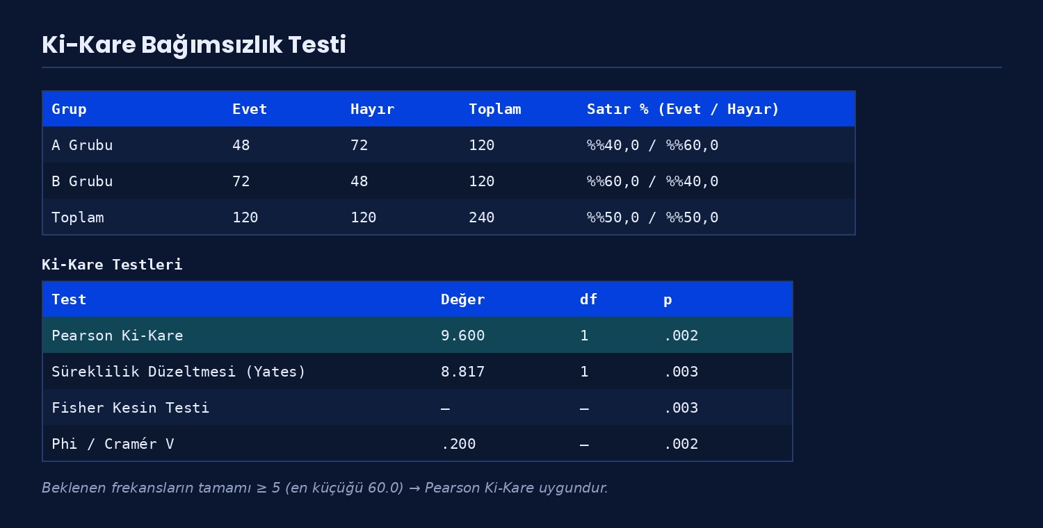 Ki-Kare Bağımsızlık Testi — örnek çıktı